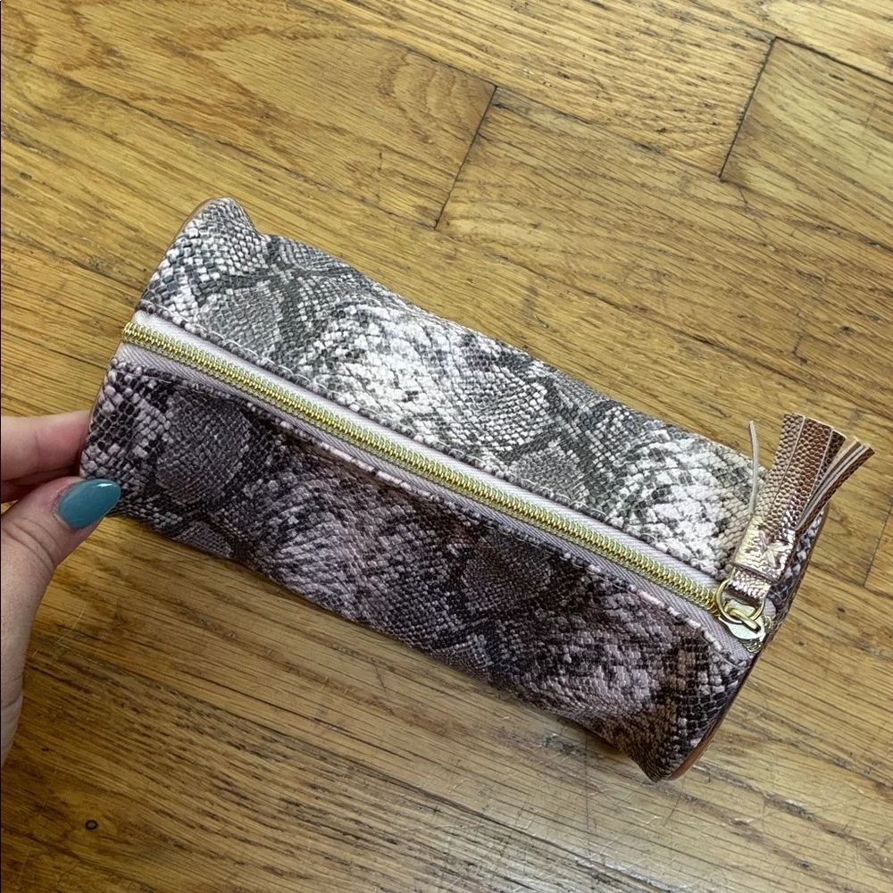 Ulta Beauty Pink & Grey Snakeskin Pattern Clutch with Rose Gold Tassel Detail